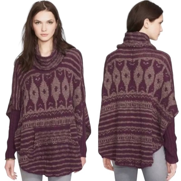 NWOT Free People Purple Rosey Lee Cowl Neck Poncho w/Pocket Oversized Sz S - Picture 1 of 9